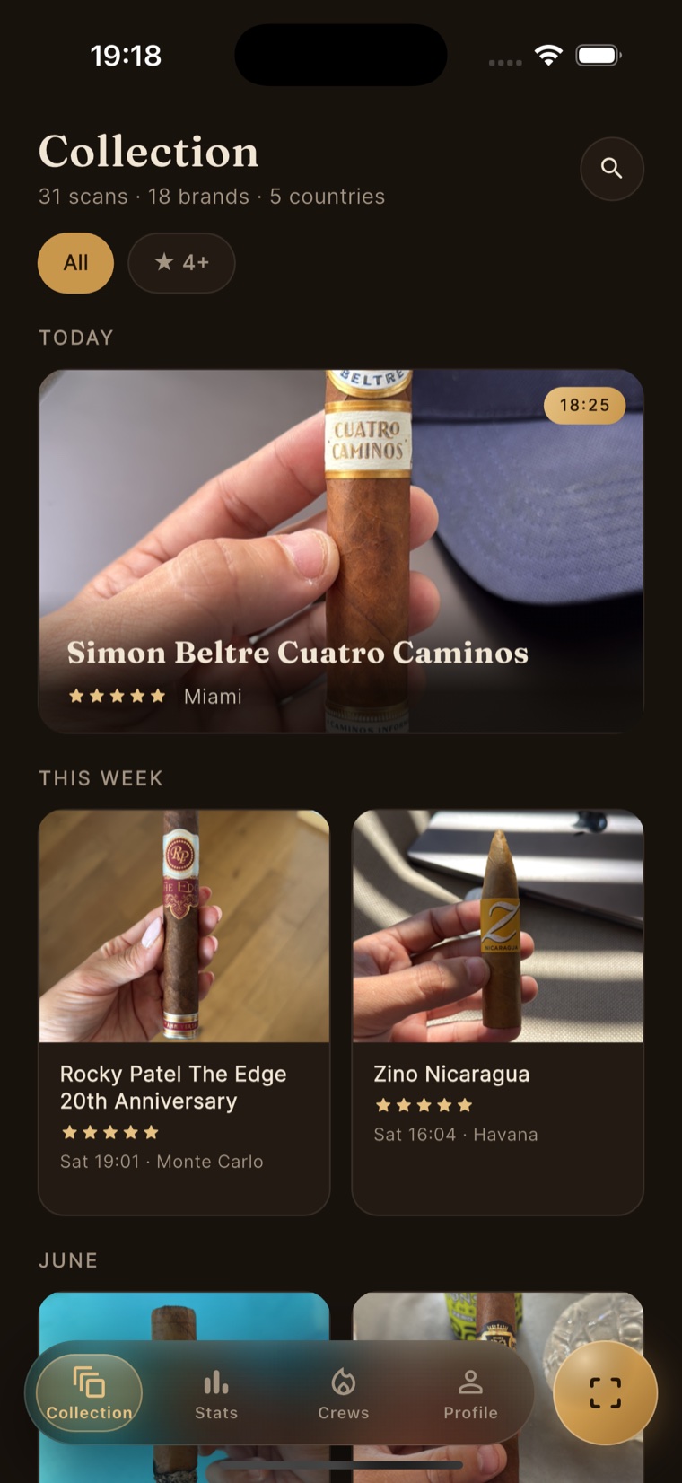 The Banded Cigars Collection — a grid of real cigar photos, each with a rating and place